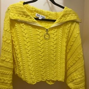Tic Toc Yellow Cropped Knit Sweater Medium